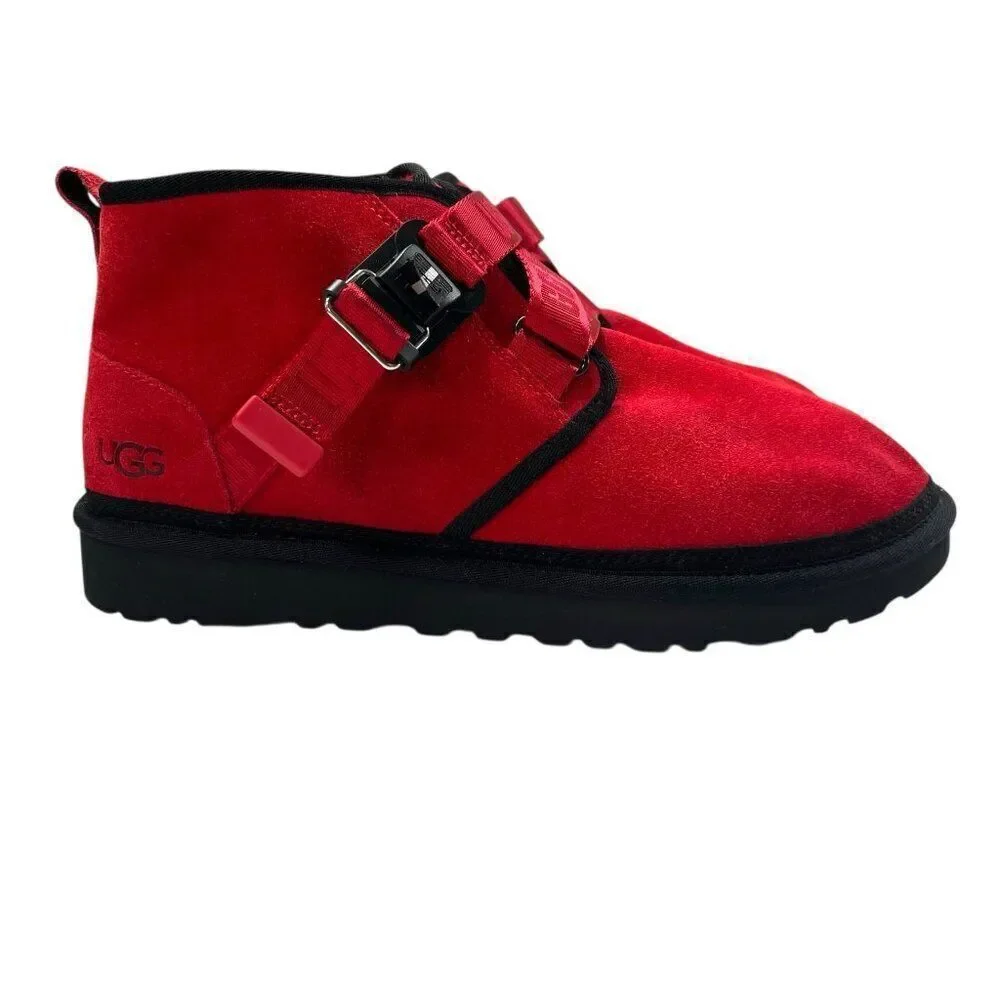 UGG Men's NWOB Neumel Snapback Red Buckle Suede Ankle Boots Size 11